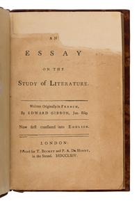 Gibbon, Edward (1737-1794). Essai sur l'etude de la literature . London: T. Becket & P.A. De Hondt, 1761.