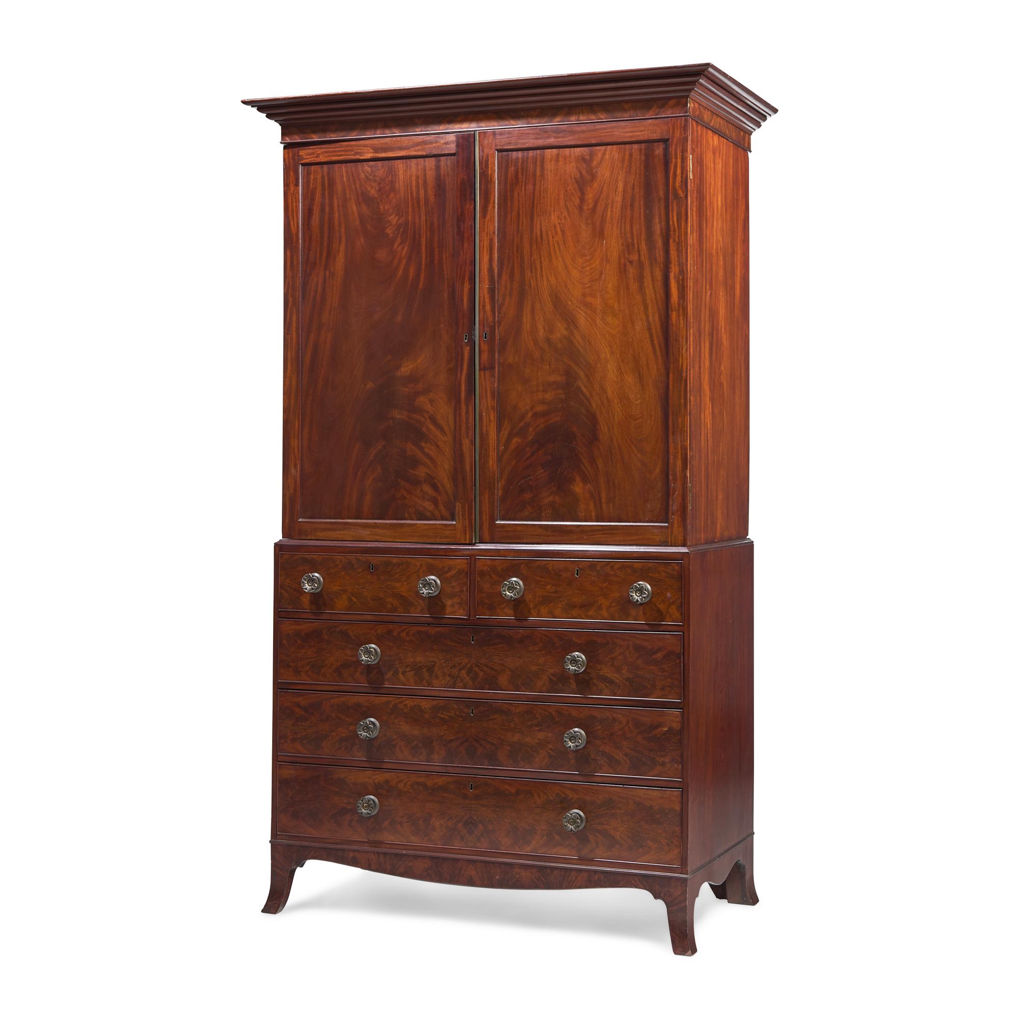A Federal Figured Mahogany Linen Press