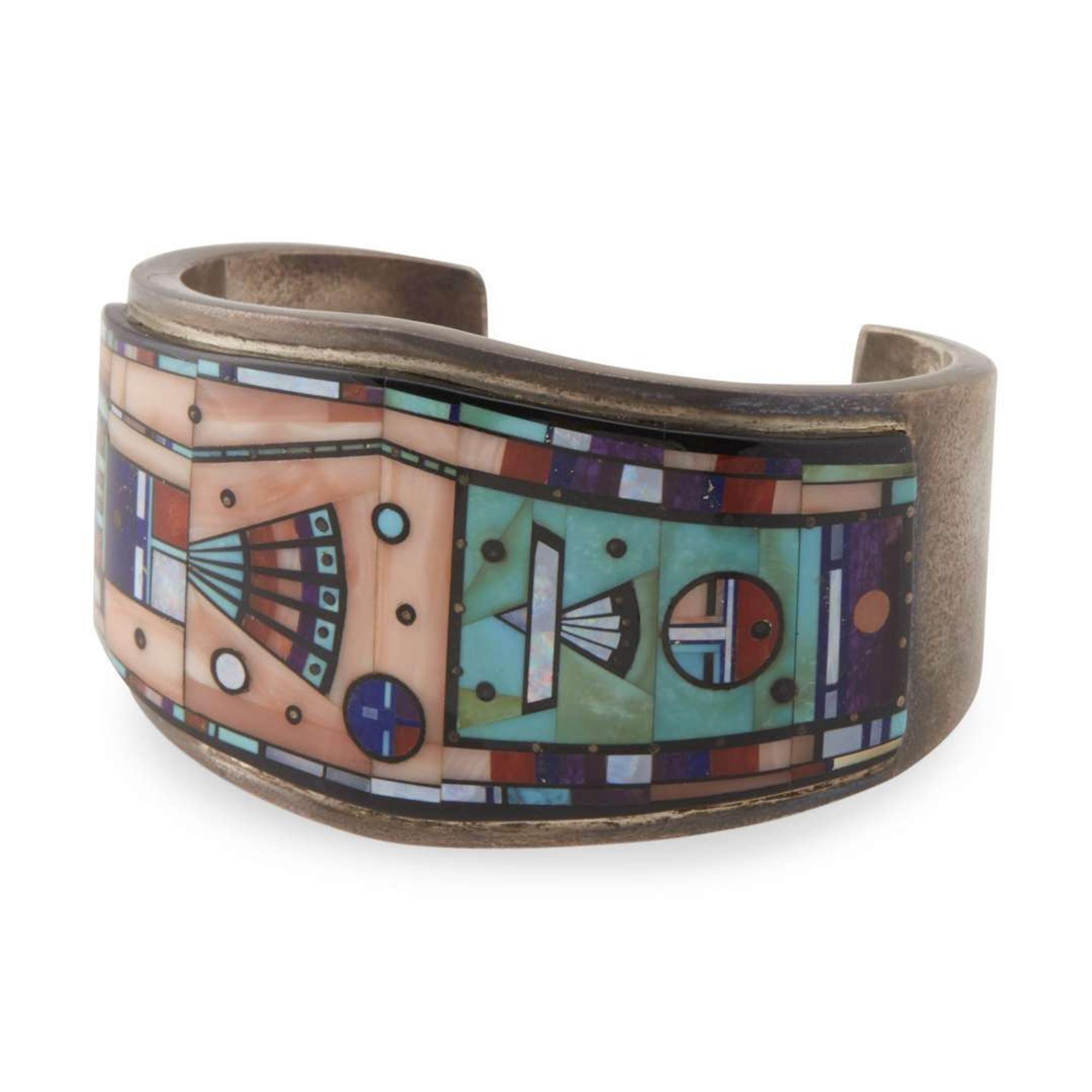 Navajo sterling silver and inlay bracelet Ervin P. Tsosie, 20th century