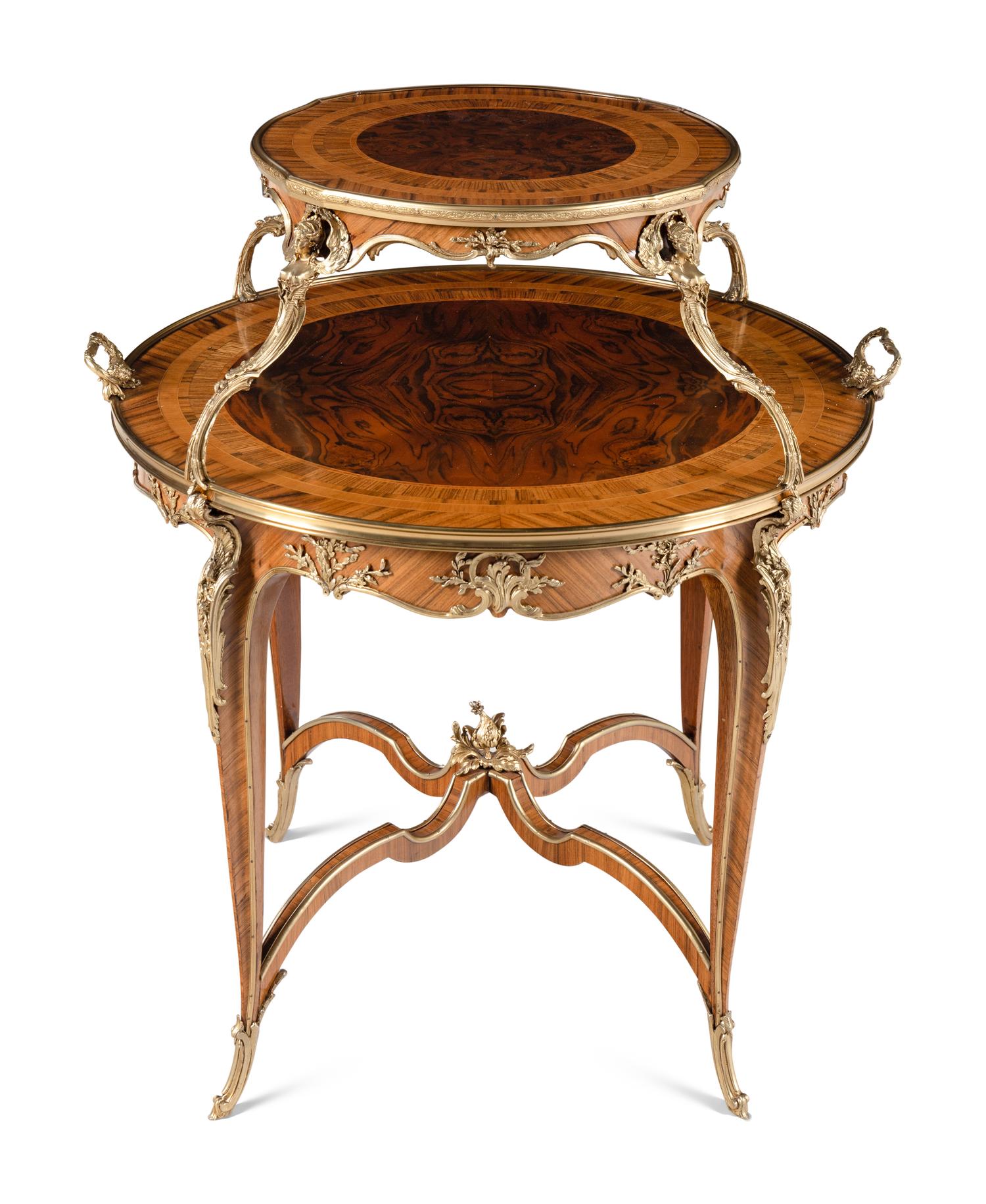 A Louis XV Style Gilt Bronze Mounted Two-Tier Serving Table