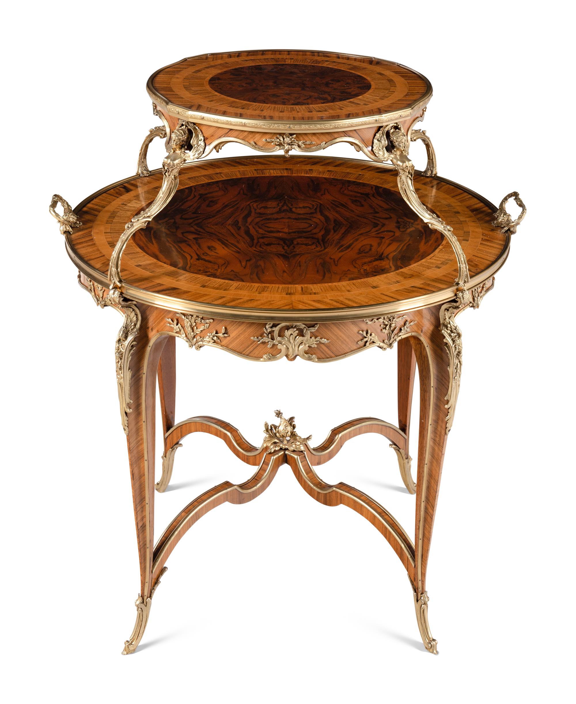 A Louis XV Style Gilt Bronze Mounted Two-Tier Serving Table