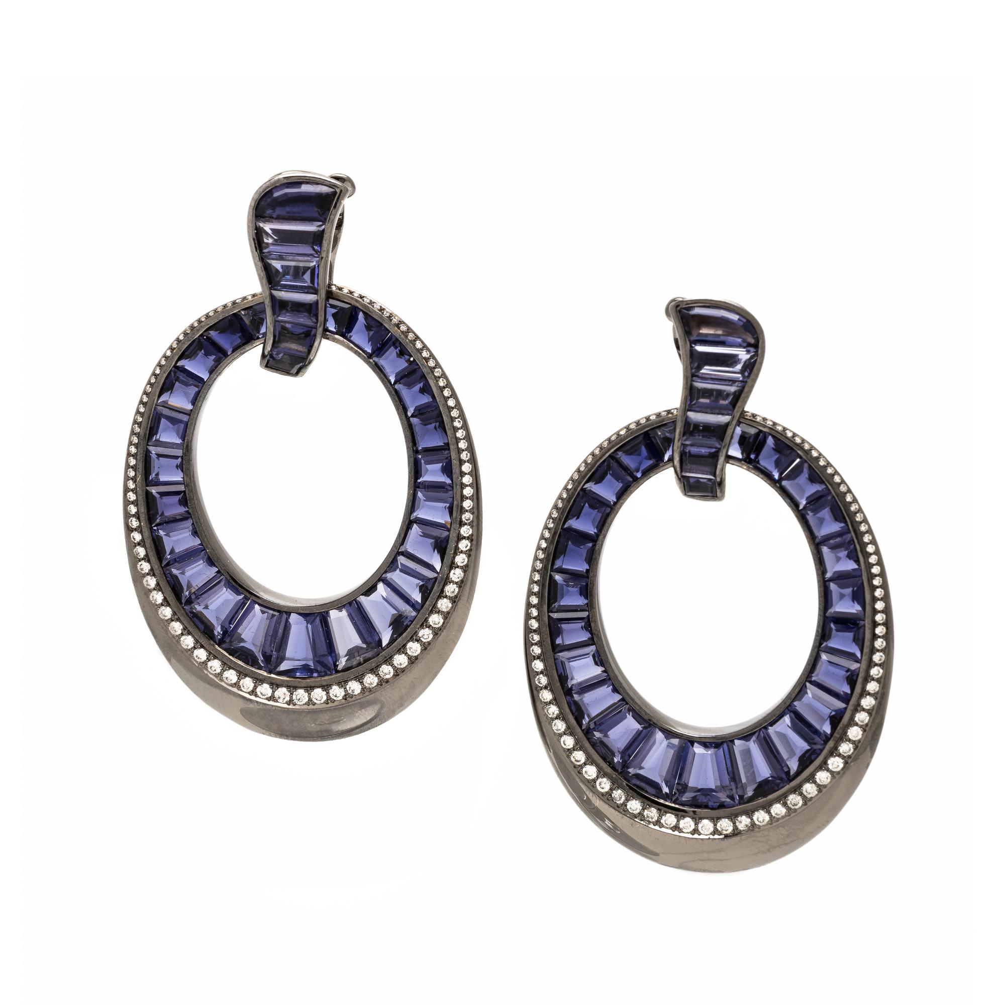 Daniella Kronfle, 'Midnight Sun', Iolite, Diamond, and Blackened Gold Earrings