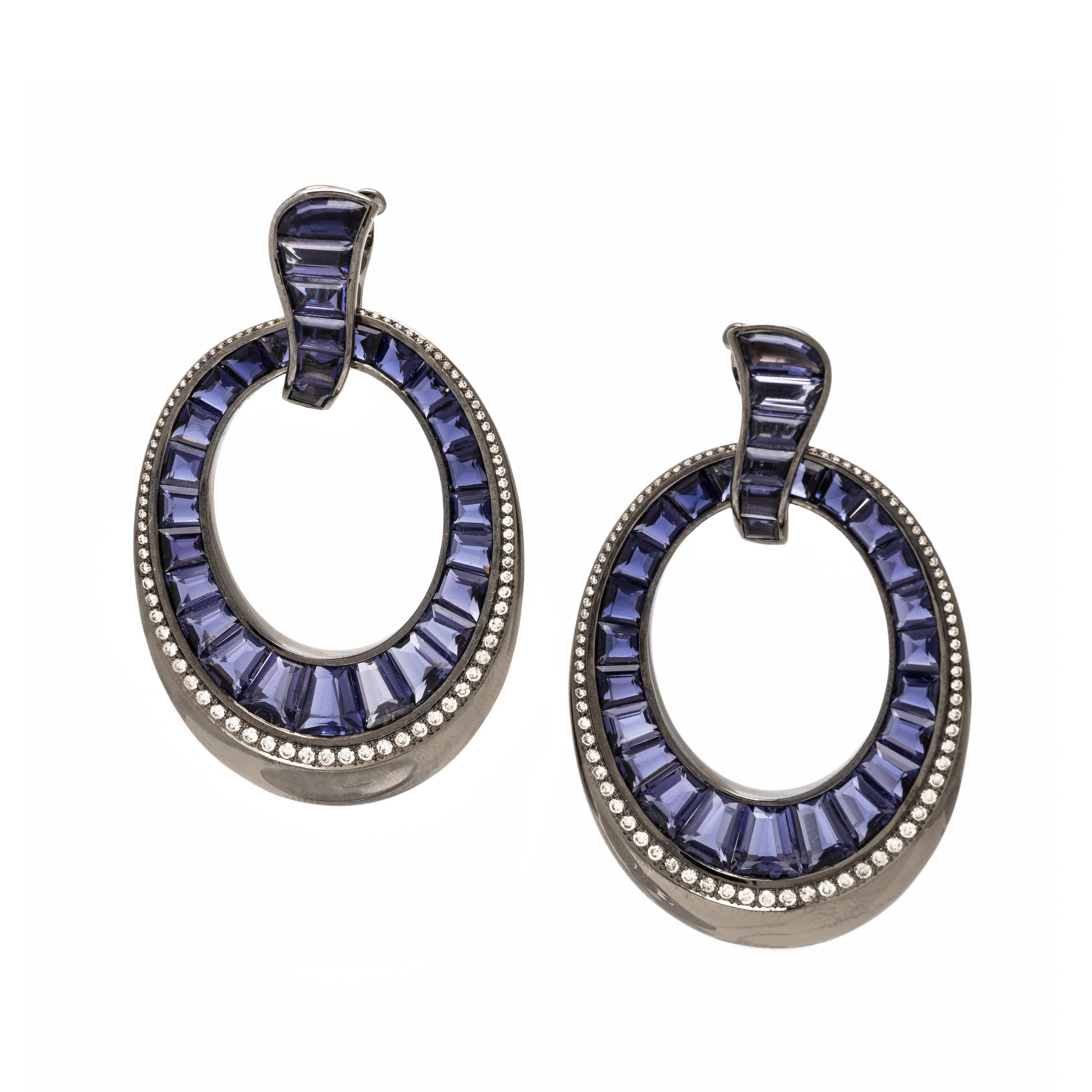 Daniella Kronfle, 'Midnight Sun', Iolite, Diamond, and Blackened Gold Earrings