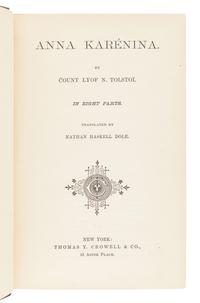 TOLSTOY, Count Lev Nikolaevich (1828-1910). Anna Karenina . Translated by Nathan Haskell Dole. New York: Thomas Y. Crowell & Co., 1886.