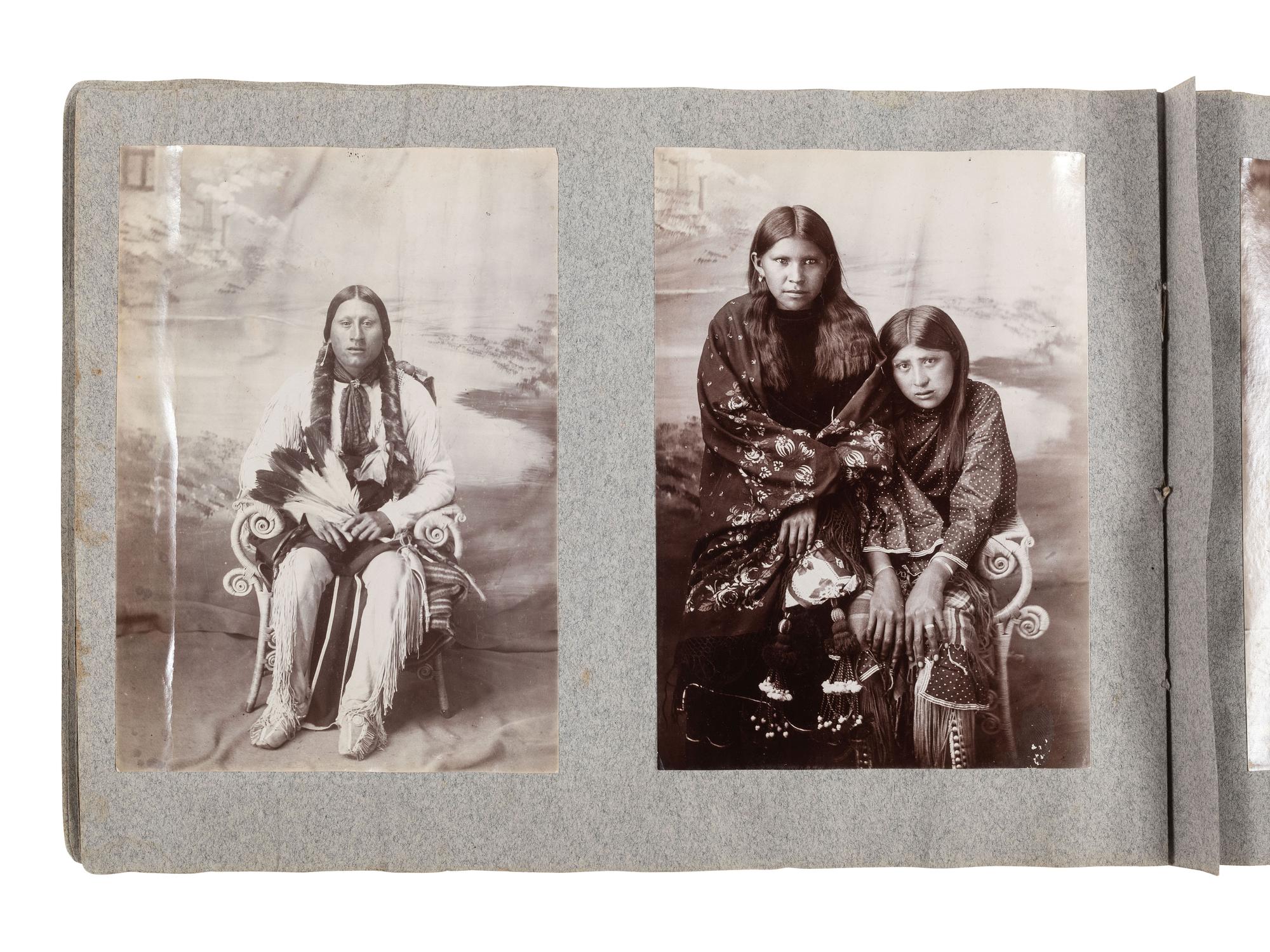 [NATIVE AMERICANS]. Album containing 25 photographs of Native American subjects from Indian Territory, incl. 2 images of Geronimo and works by Lenny & Sawyer and Will Soule.