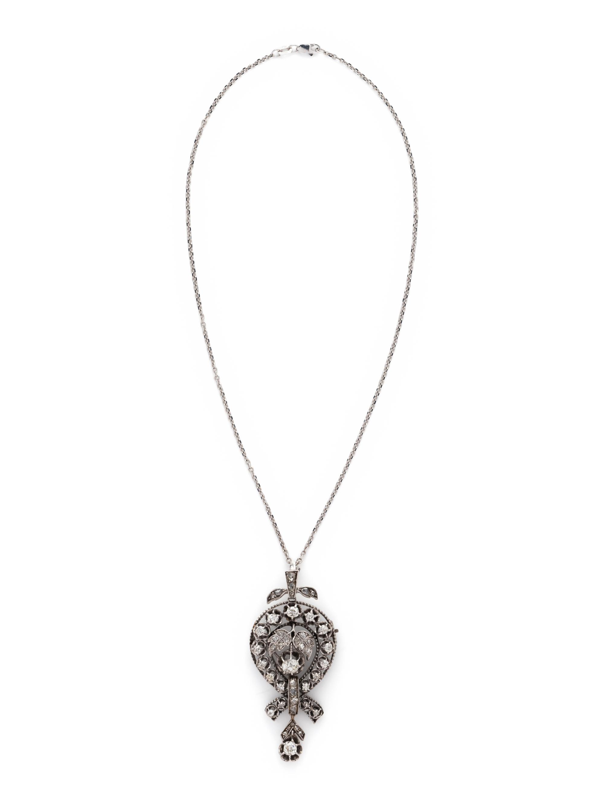 VICTORIAN, DIAMOND PENDANT/BROOCH NECKLACE