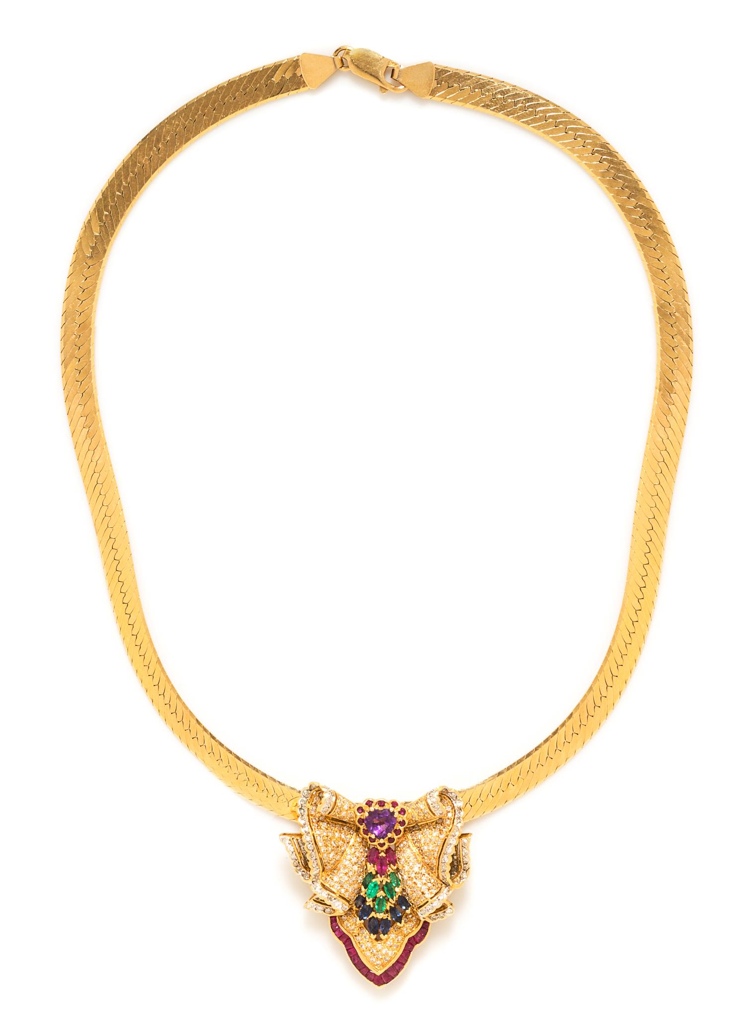 A Yellow Gold, Diamond and Multigem Slide/Enhancer, 10.50 dwts.