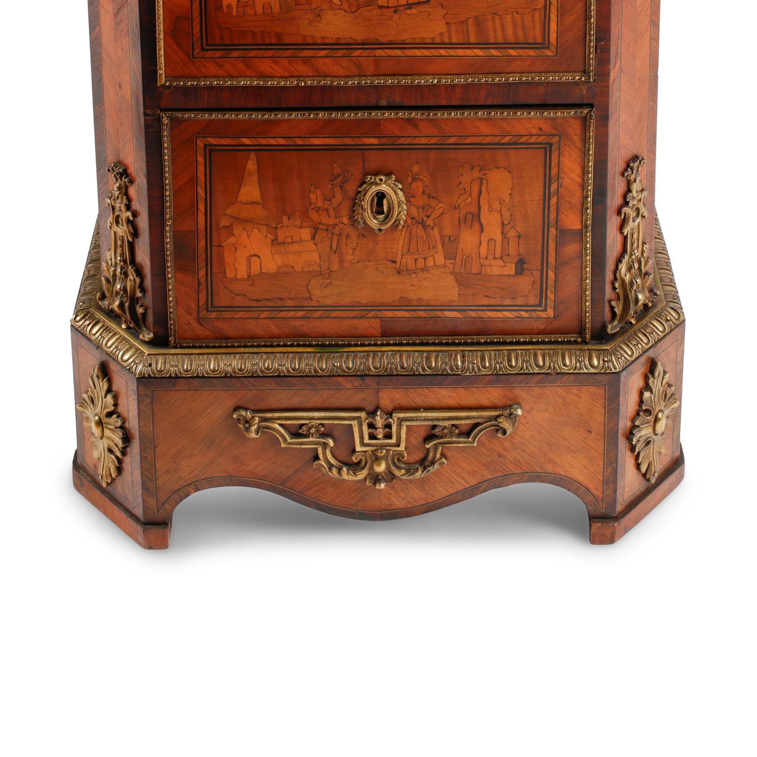 A Louis XVI Style Gilt Metal Mounted Marquetry Tall Chest of Drawers