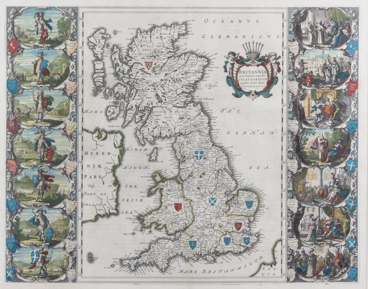 (MAP) JANSSON, JAN. Britannia prout divisa. Amsterdam, 1646. Engraved map with hand-coloring.