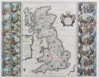 (MAP) JANSSON, JAN. Britannia prout divisa. Amsterdam, 1646. Engraved map with hand-coloring.