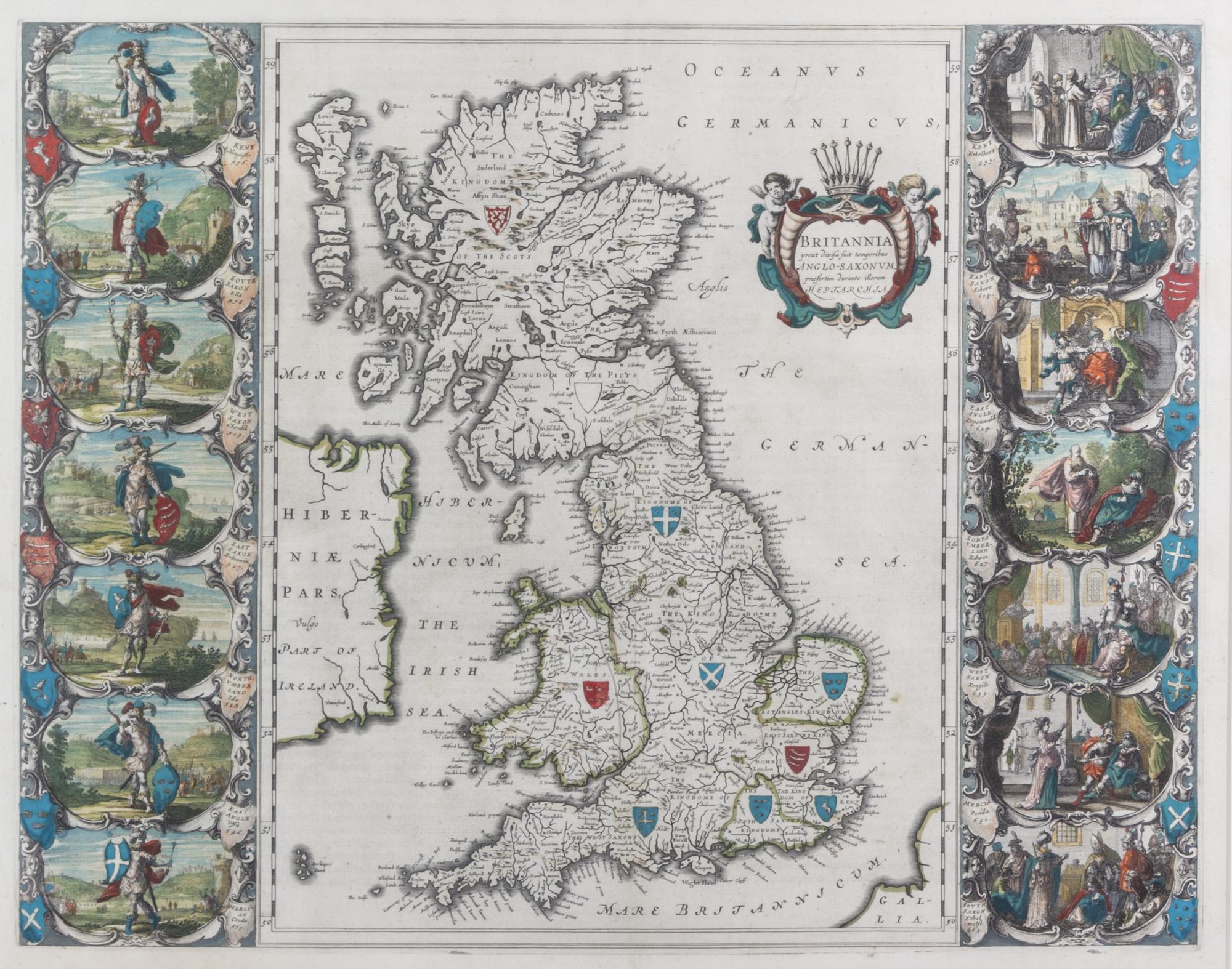(MAP) JANSSON, JAN. Britannia prout divisa. Amsterdam, 1646. Engraved map with hand-coloring.