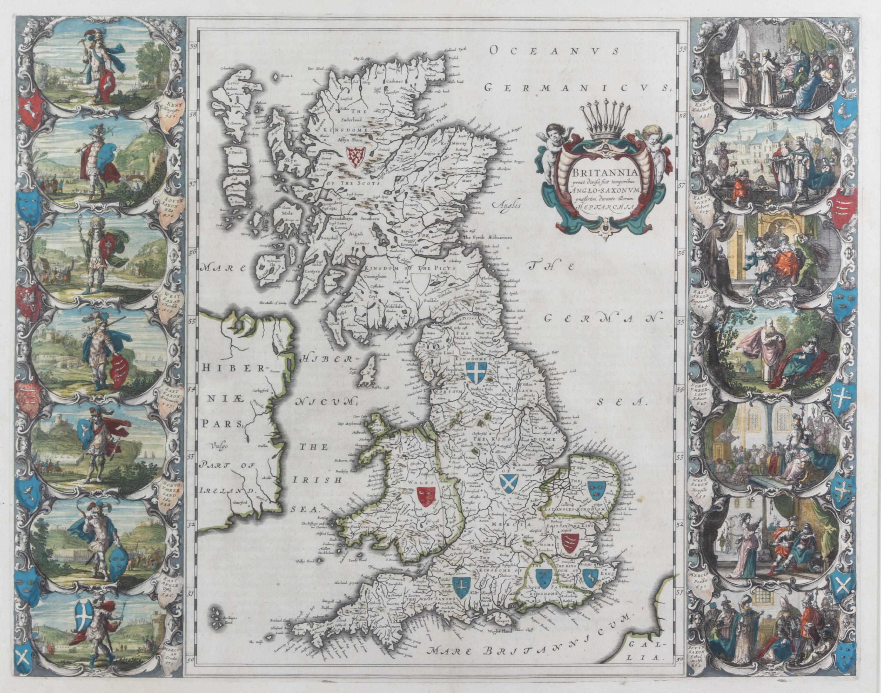 (MAP) JANSSON, JAN. Britannia prout divisa. Amsterdam, 1646. Engraved map with hand-coloring.