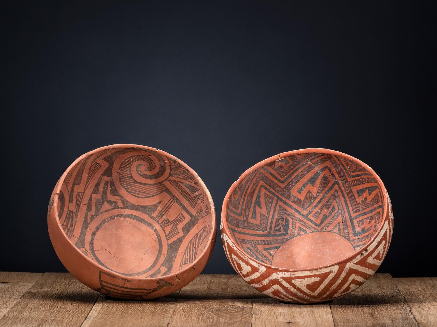 Pinedale Black-on-Red and St. Johns Polychrome Pottery Bowls