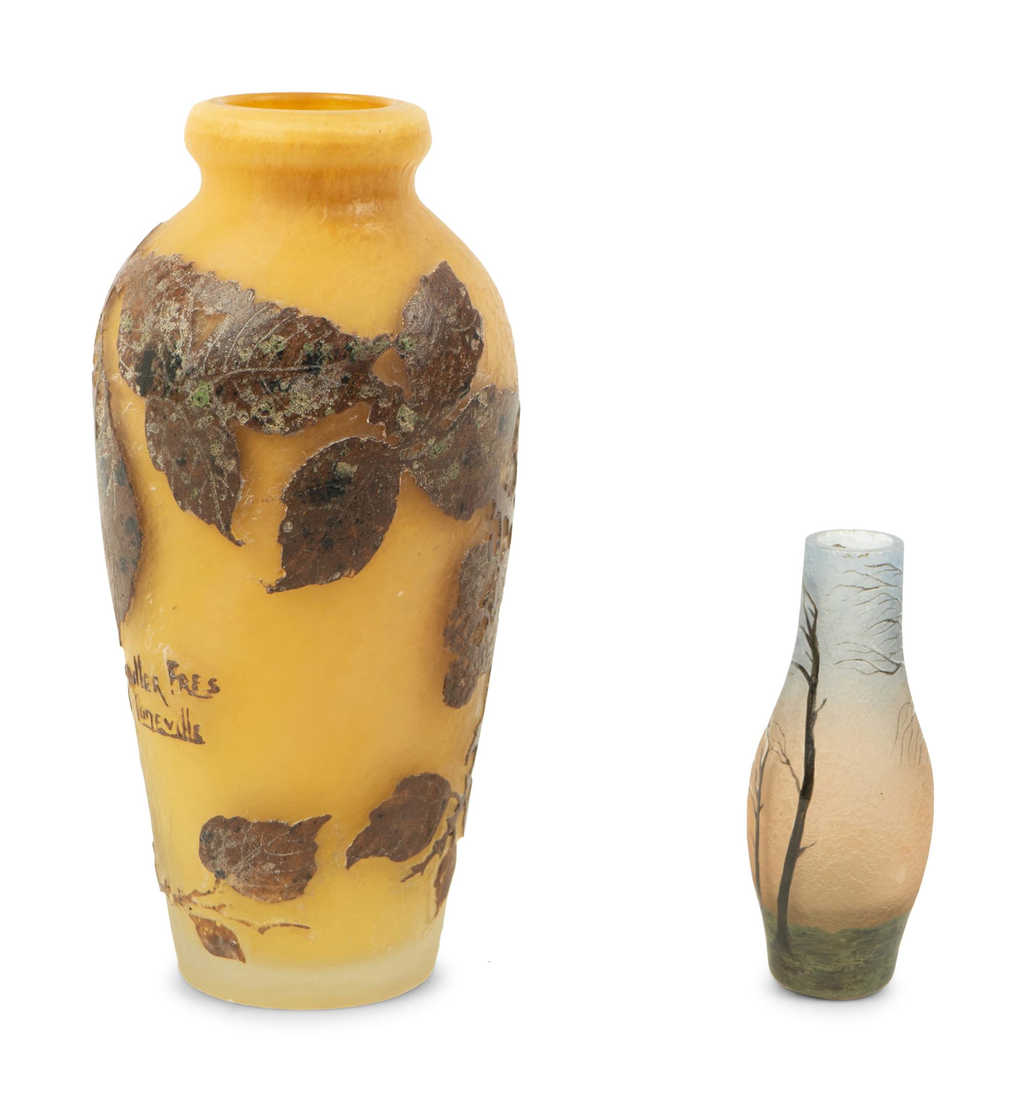 Two Muller Freres Cameo Glass Vases — 20TH CENTURY