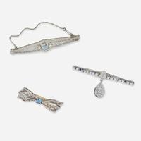 A Collection of Art Deco 14K White Gold Brooches