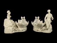 A Pair of Large Meissen White Glazed Porcelain Baskets with Figures of a Gentleman and Lady — 19TH CENTURY