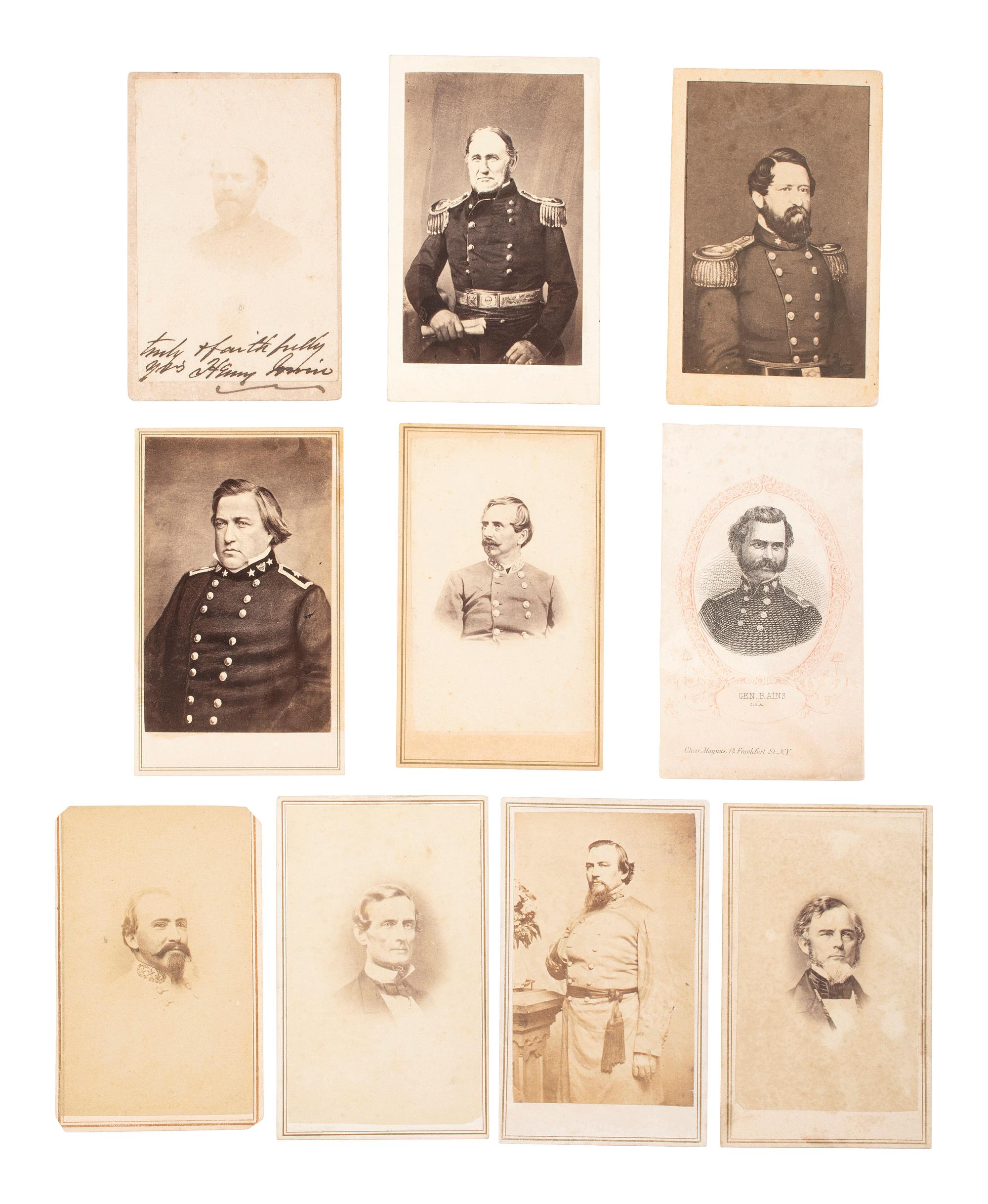 [CIVIL WAR] -- [THE CONFEDERACY]. A group of 10 CDVs, incl. President Jefferson Davis and Confederate Generals Morgan, Pillow, Hanson, Marshall, Preston, Twiggs, Elzey, and Major Irwin (SIGNED).