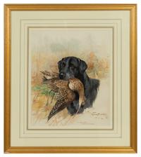 Wolferton Titus Retrieving Curlew; Retriever With Duck; Yellow Labrador With Duck (three works)