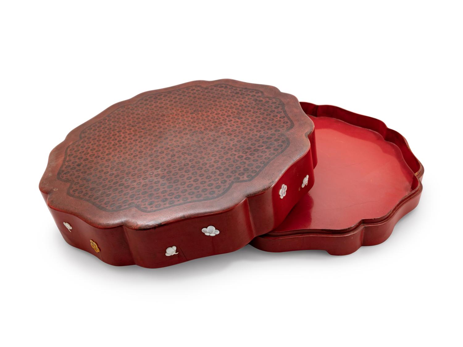 A Chinese Red Lacquered Octafoil Flori-Form Box