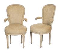 Four Louis XVI Style Carved and Painted Fauteuils — 20TH CENTURY