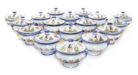 A Collection of Quimper Pottery Covered Bowls Height 4 5/8 inches.
