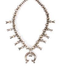 Large Southwestern Silver Coin Squash Blossom Necklace Length 27 inches