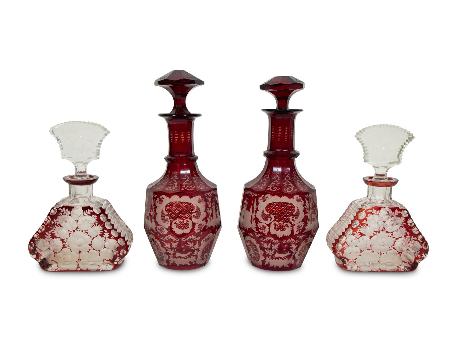 Two Pairs of Bohemian Glass Decanters with Stoppers