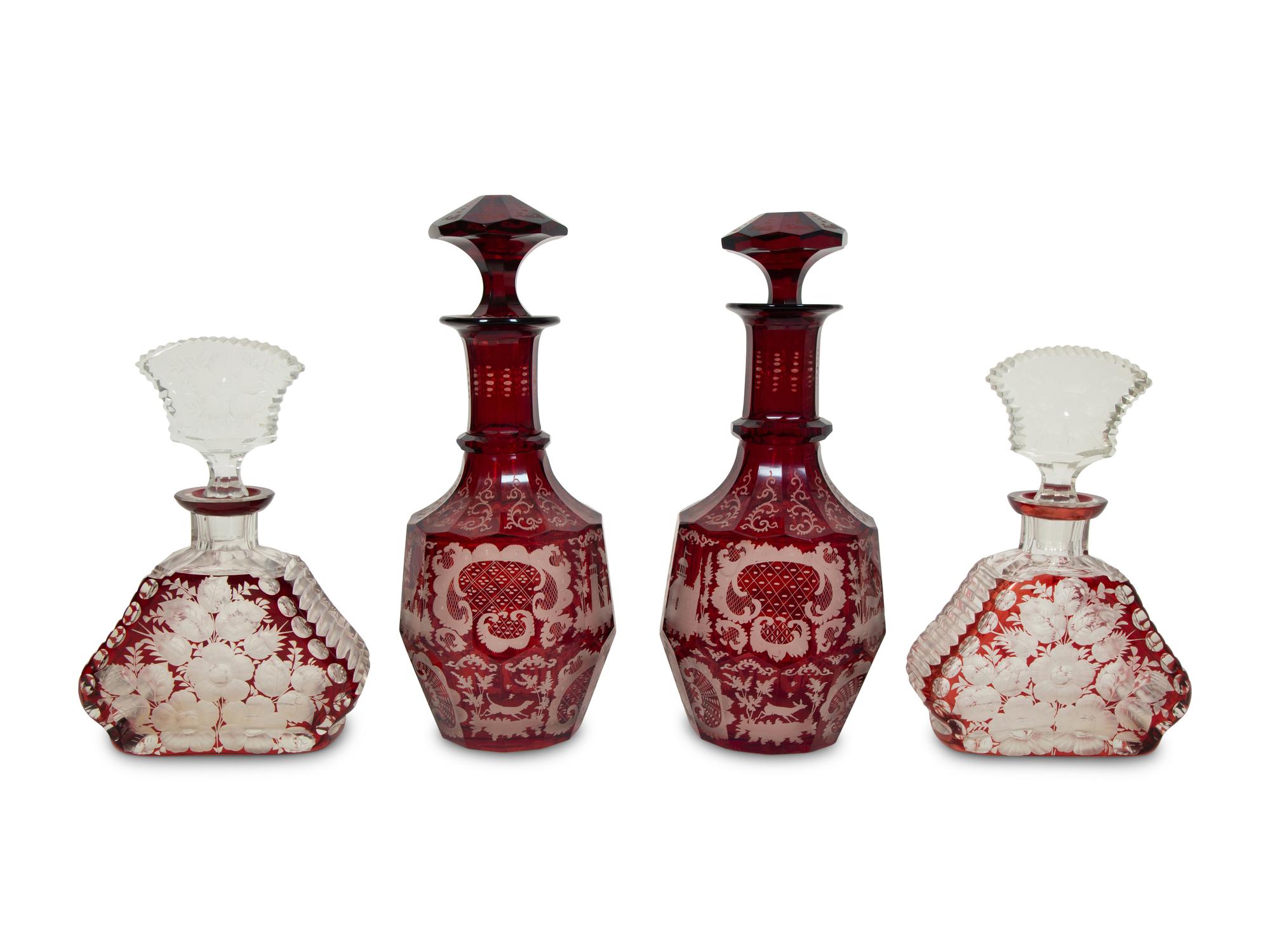 Two Pairs of Bohemian Glass Decanters with Stoppers