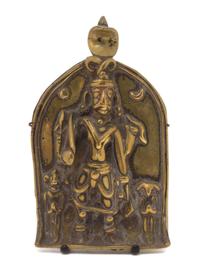An Indian Bronze Shiva Temple Plaque Height 7 1/4 inches x width 4 1/2 inches. — 18TH/19TH CENTURY