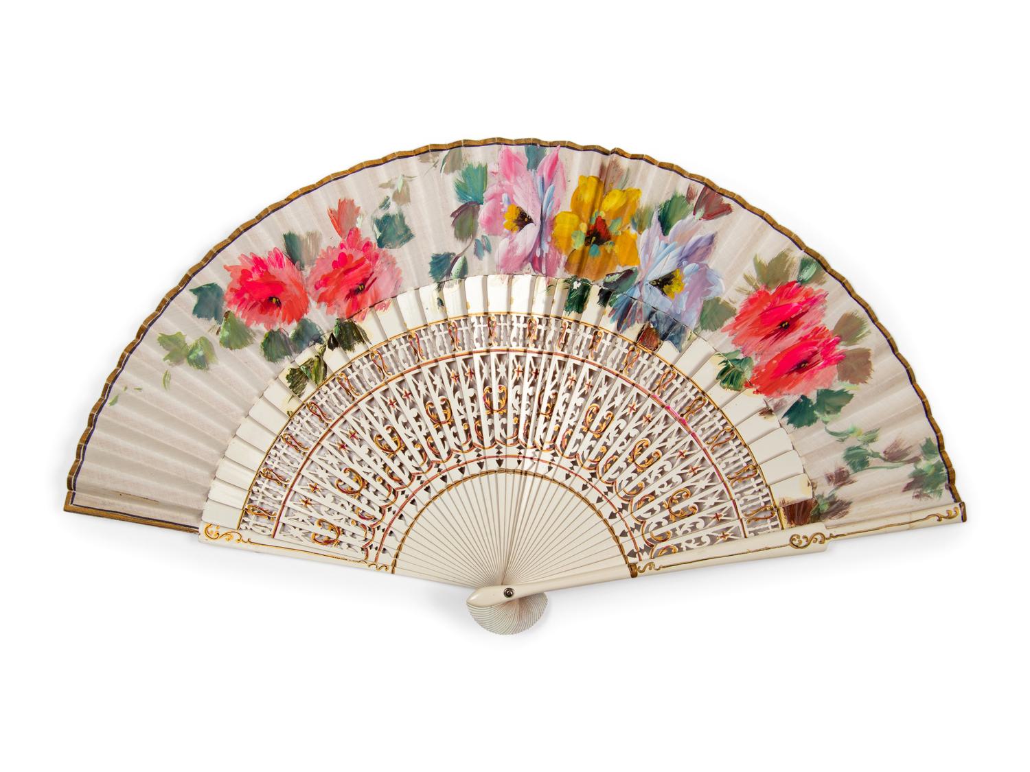 Collection of Thirteen Fans & Three Handkerchiefs, 1850-1930