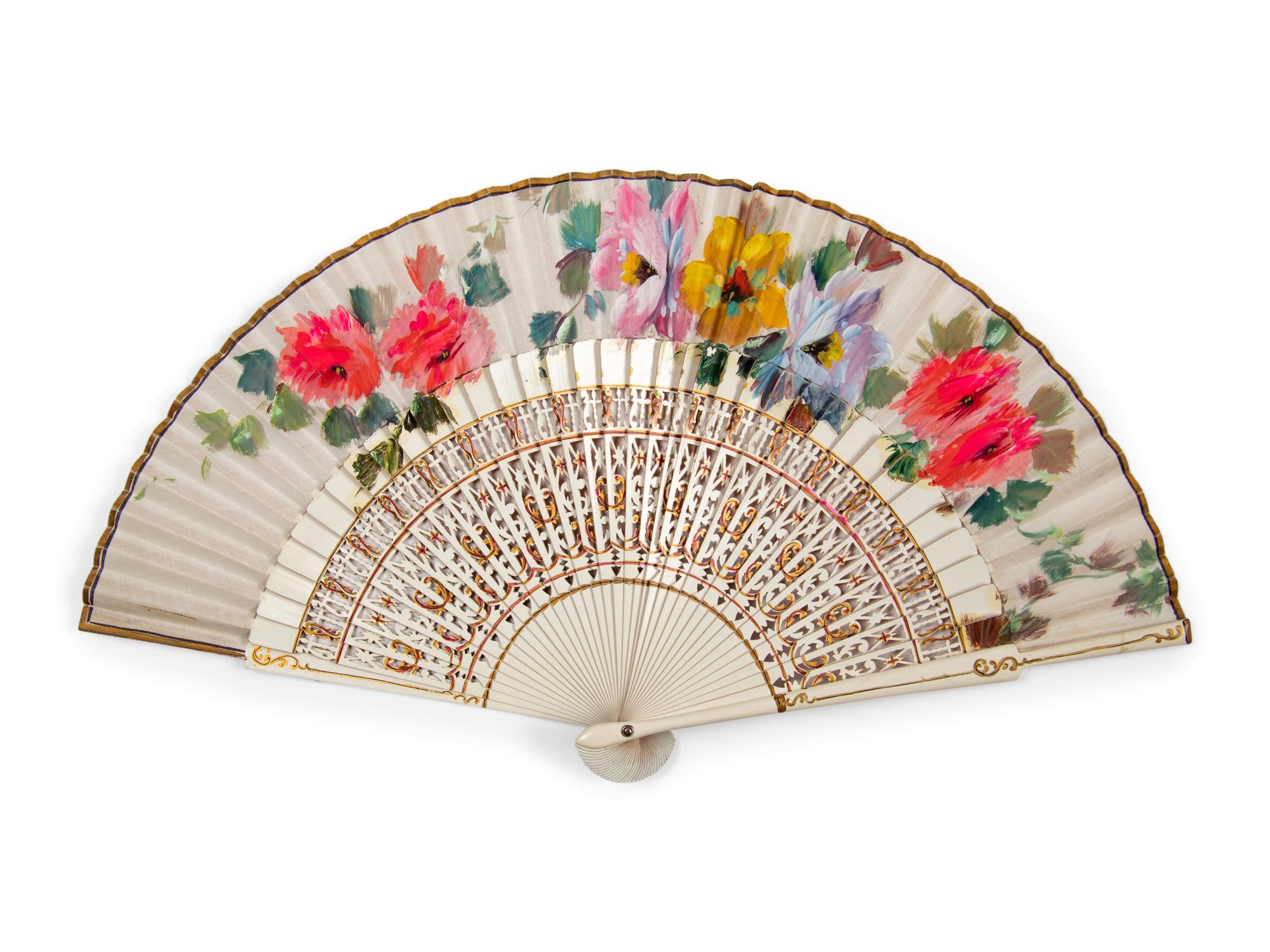 Collection of Thirteen Fans & Three Handkerchiefs, 1850-1930