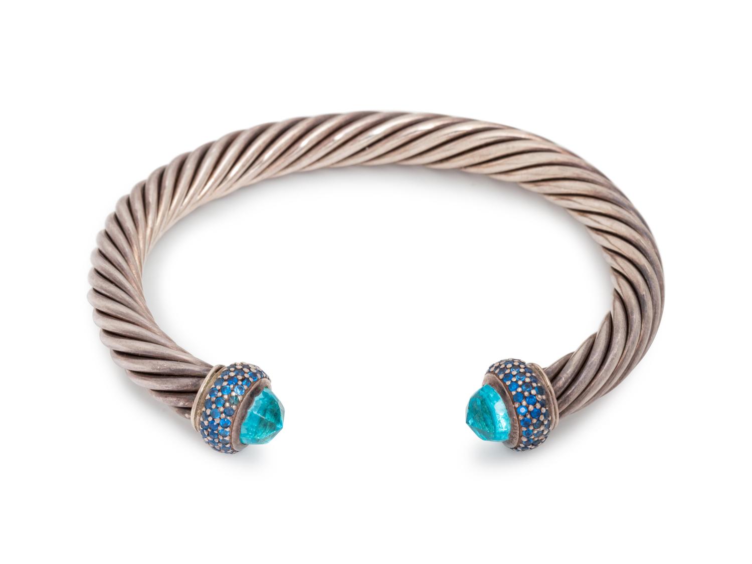 DAVID YURMAN, BLUE TOPAZ AND SAPPHIRE 'CABLE CLASSIC' CUFF BRACELET
