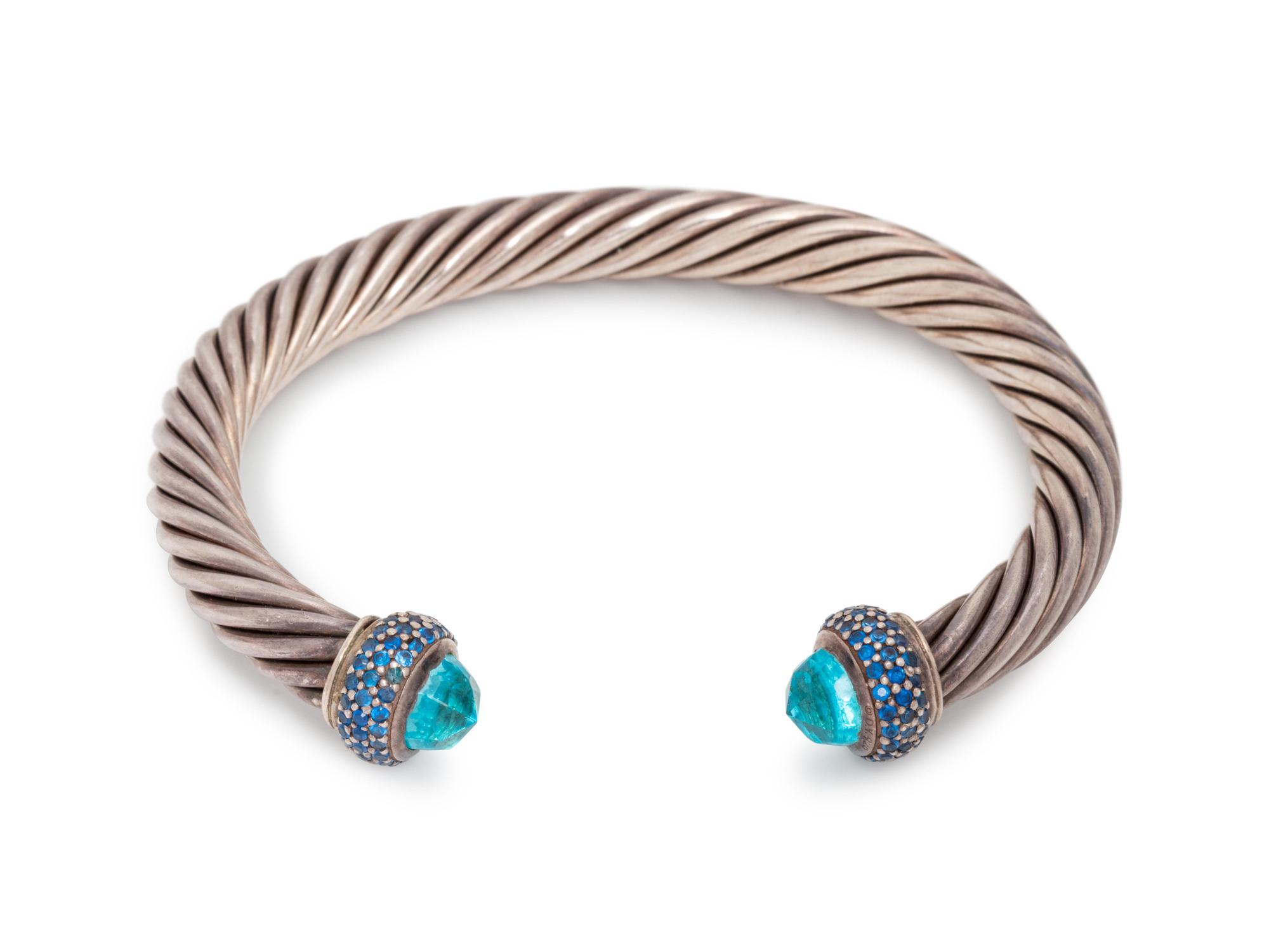 DAVID YURMAN, BLUE TOPAZ AND SAPPHIRE 'CABLE CLASSIC' CUFF BRACELET