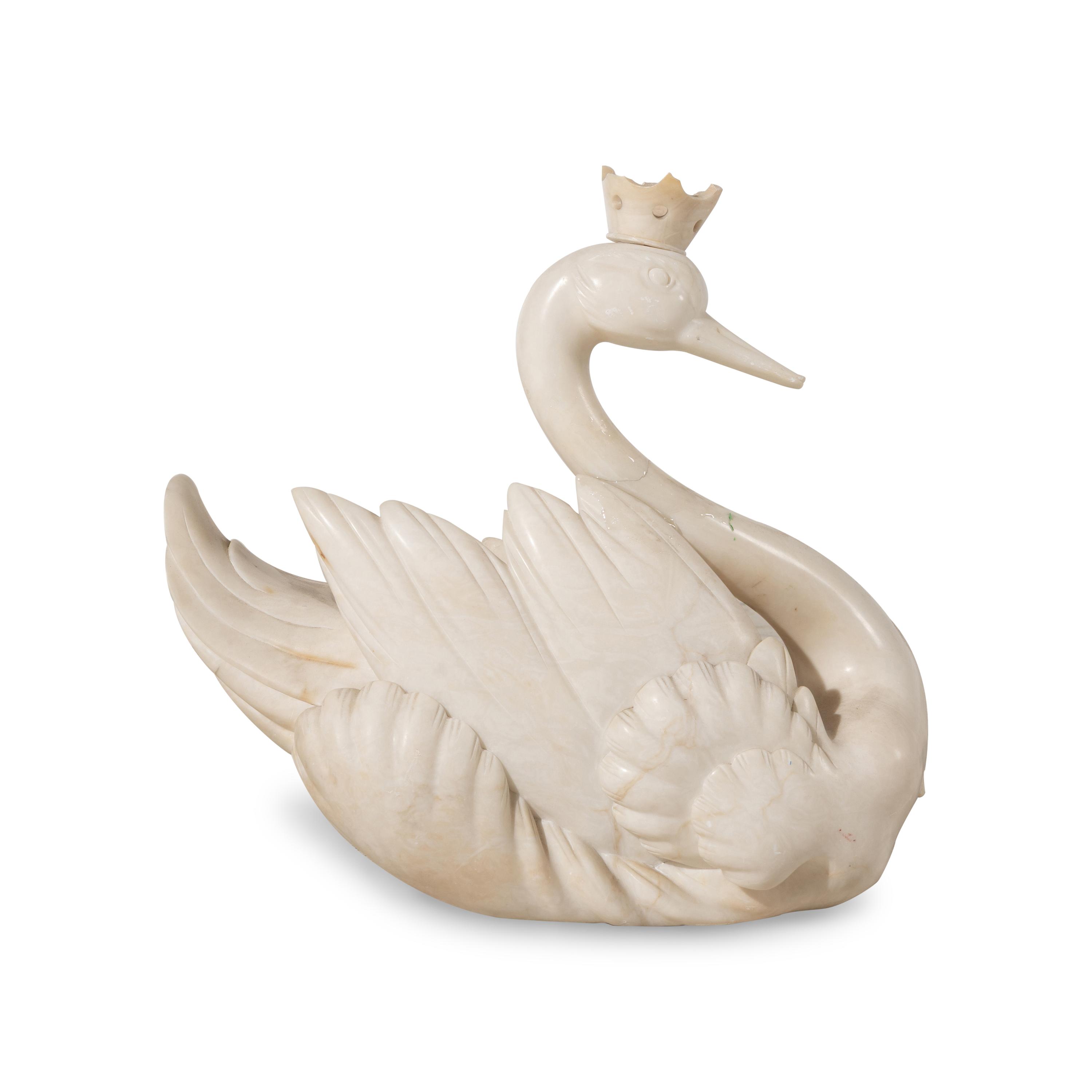 A Carved White Marble Model of a Swan