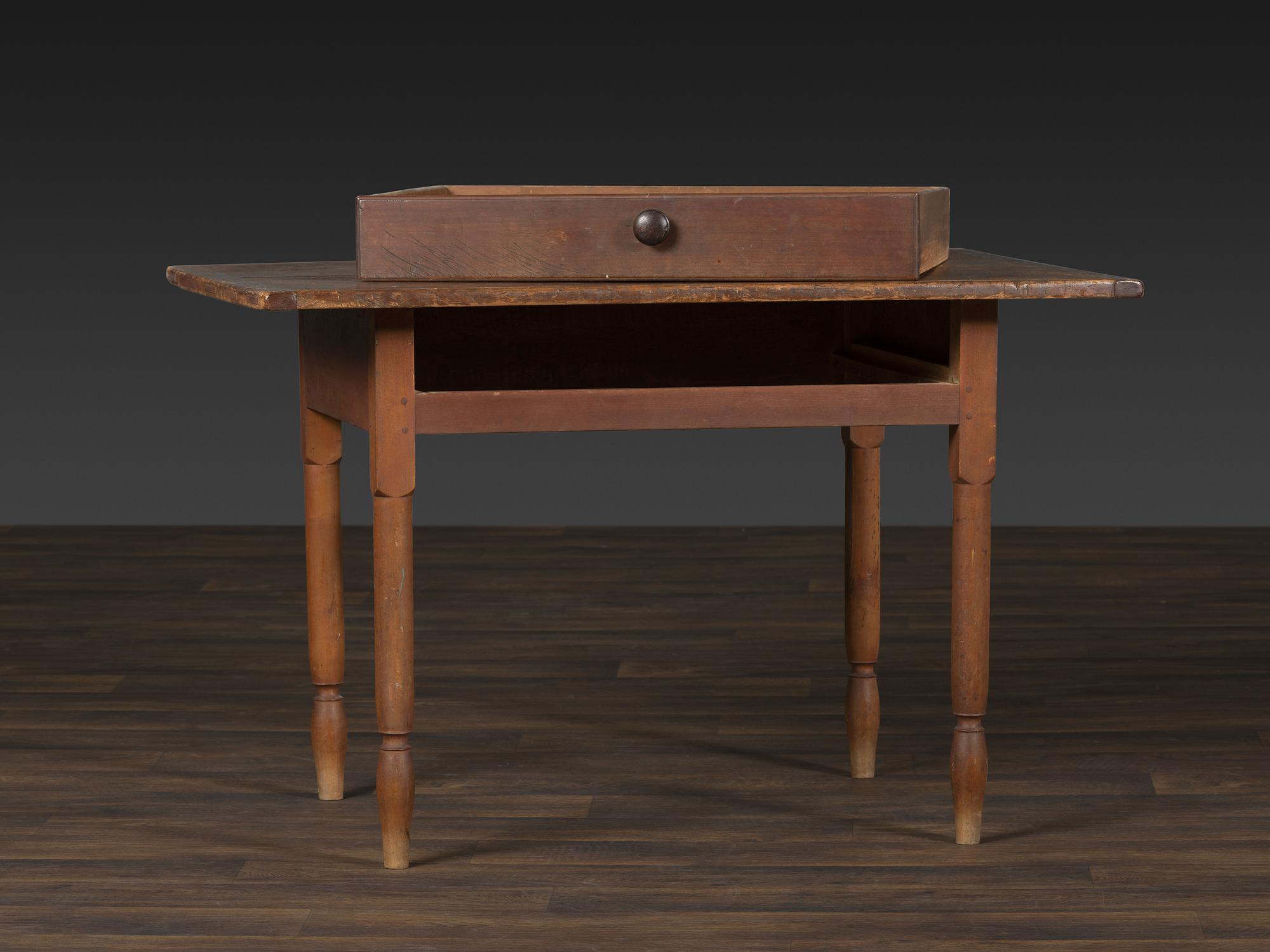 A Late Federal Red-Stained Maple and Pine One-Drawer Tavern Table