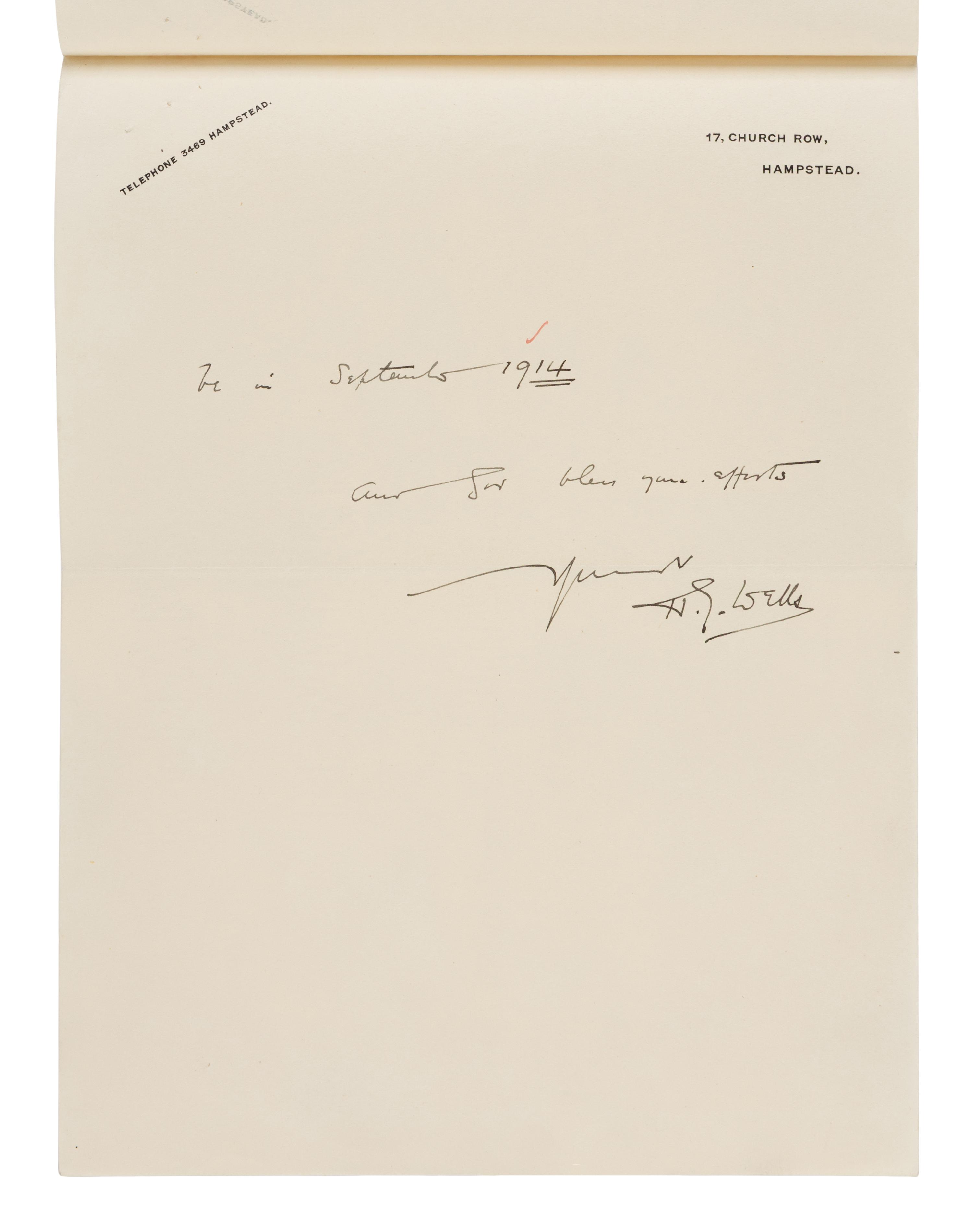 [Literature] Wells, H.G. Autograph letter, signed