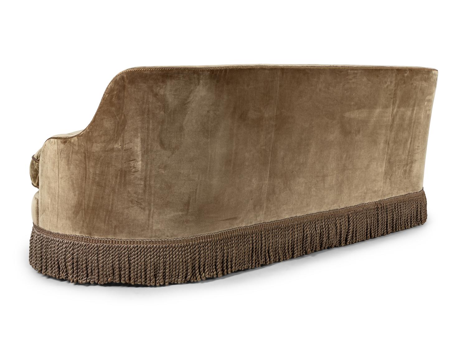 A Custom Velvet-Upholstered Reniform Sofa with Bullion Fringe