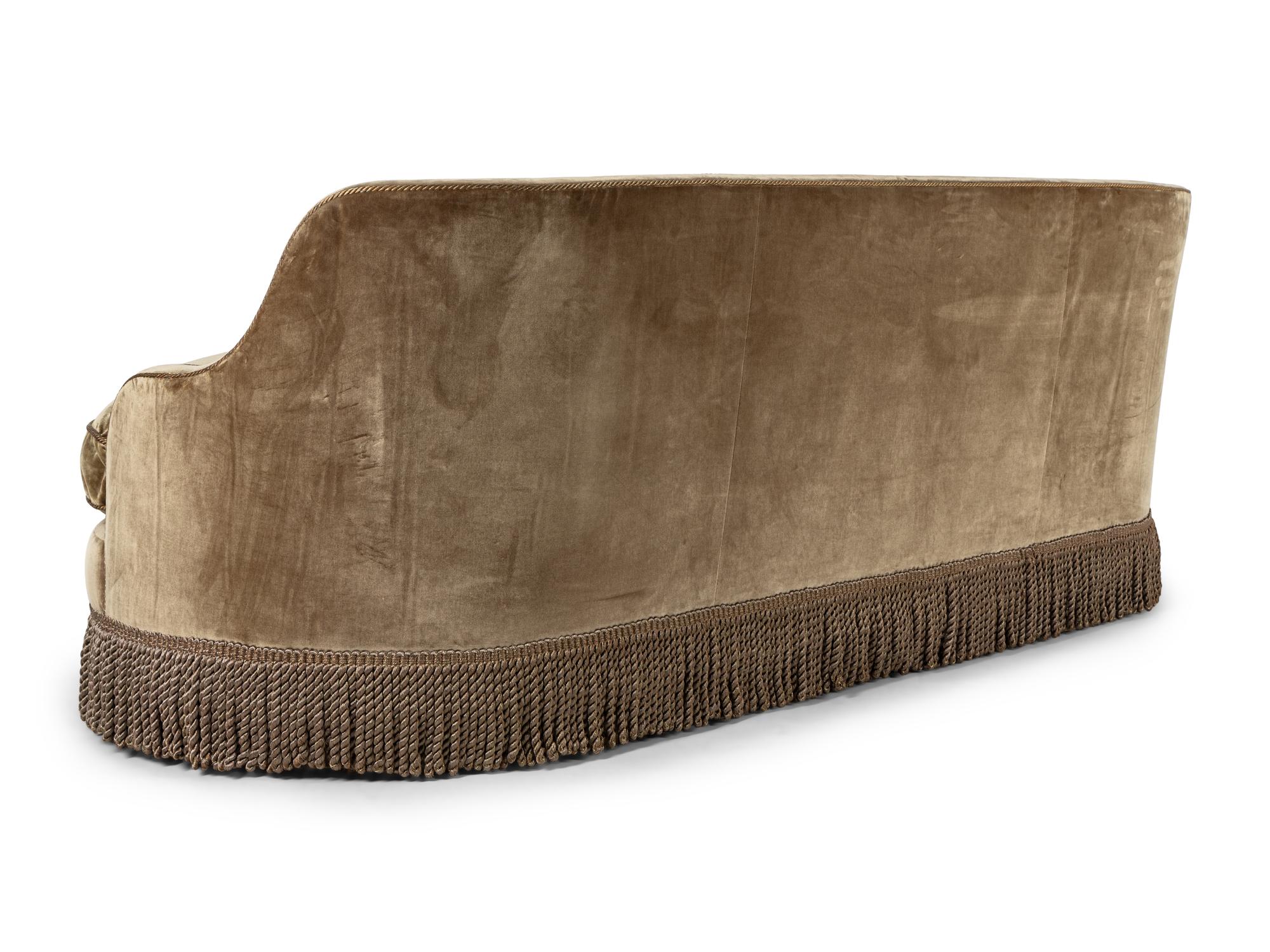 A Custom Velvet-Upholstered Reniform Sofa with Bullion Fringe