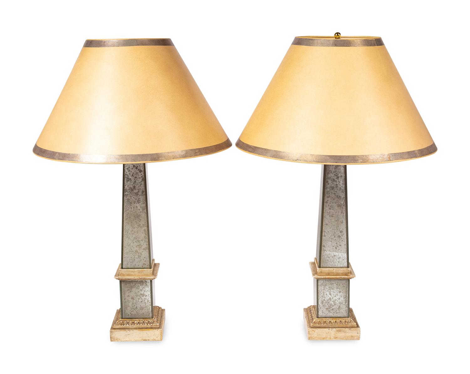 A Pair of Mirrored Obelisk Table Lamps