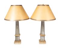 A Pair of Mirrored Obelisk Table Lamps