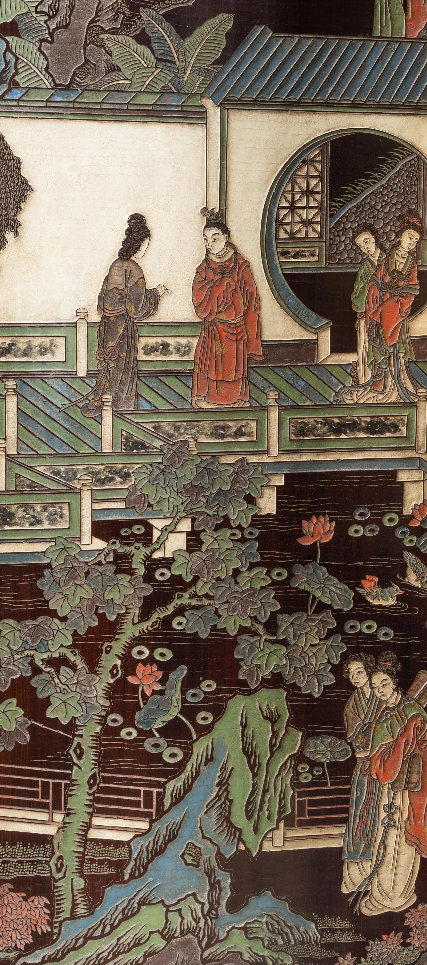 A Chinese Coromandel Lacquer Eight-Panel Floor Screen