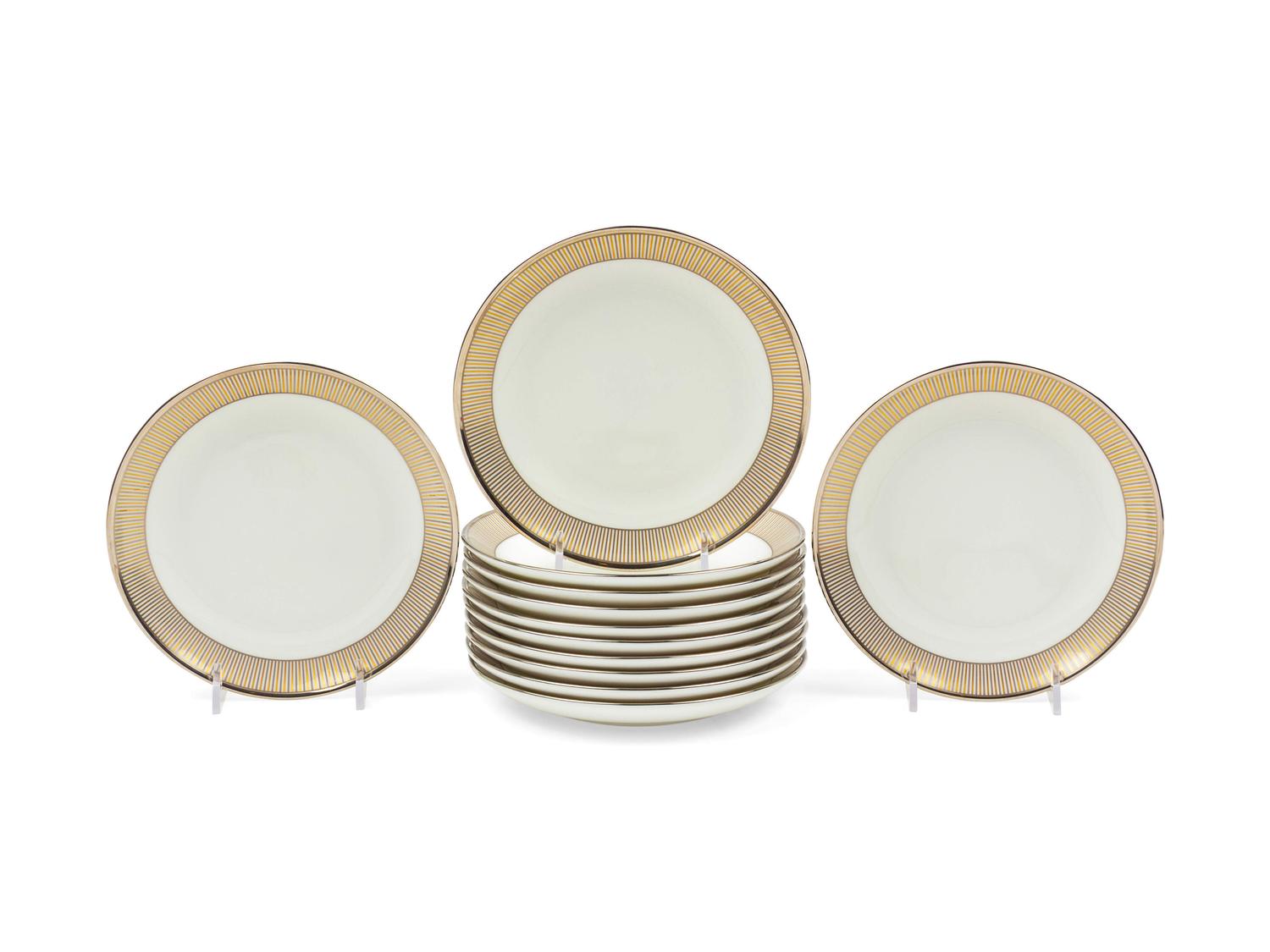 A Set of Twelve Tiffany & Co Porcelain and Palladium Decorated Bread Plates