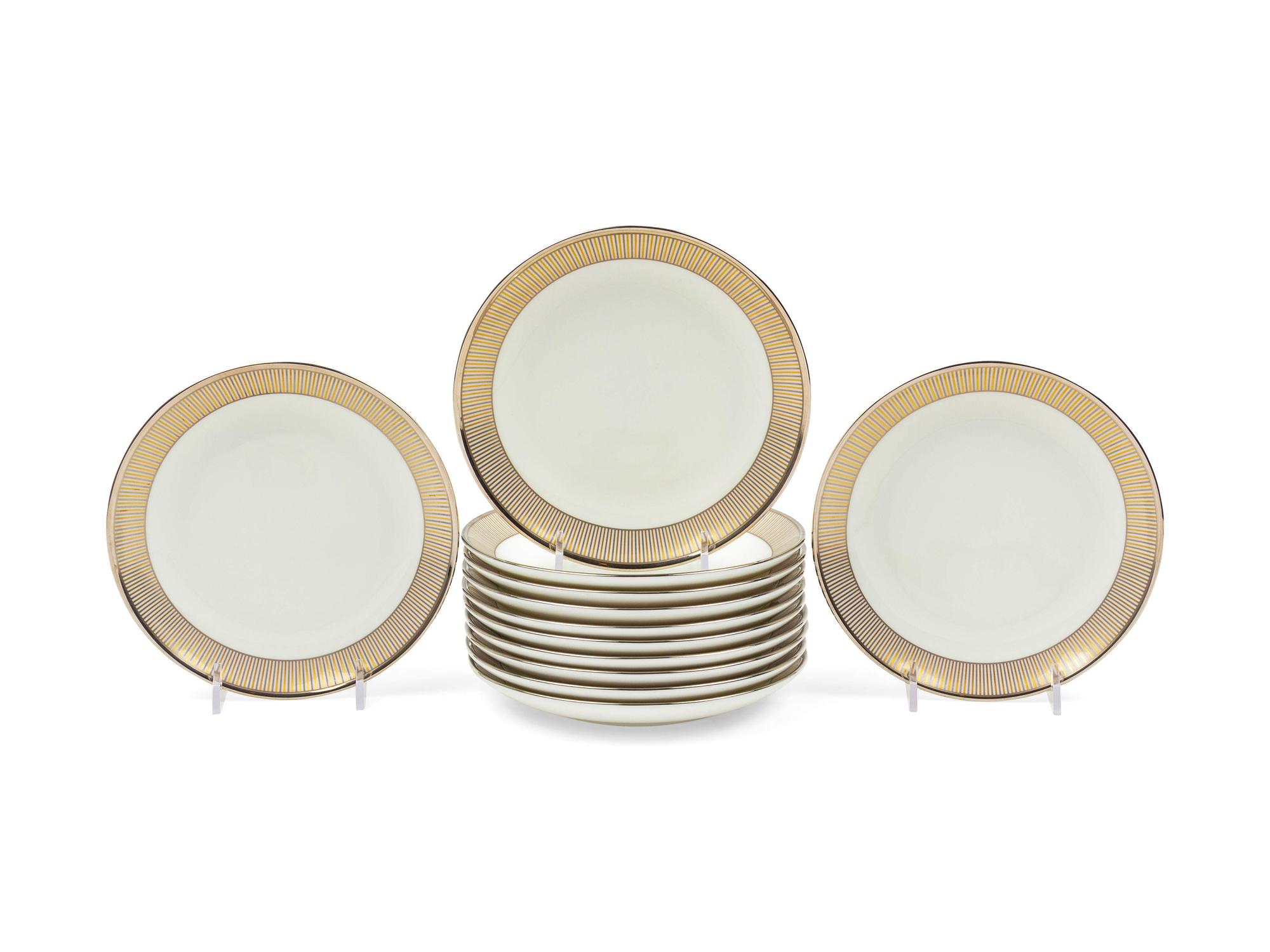 A Set of Twelve Tiffany & Co Porcelain and Palladium Decorated Bread Plates