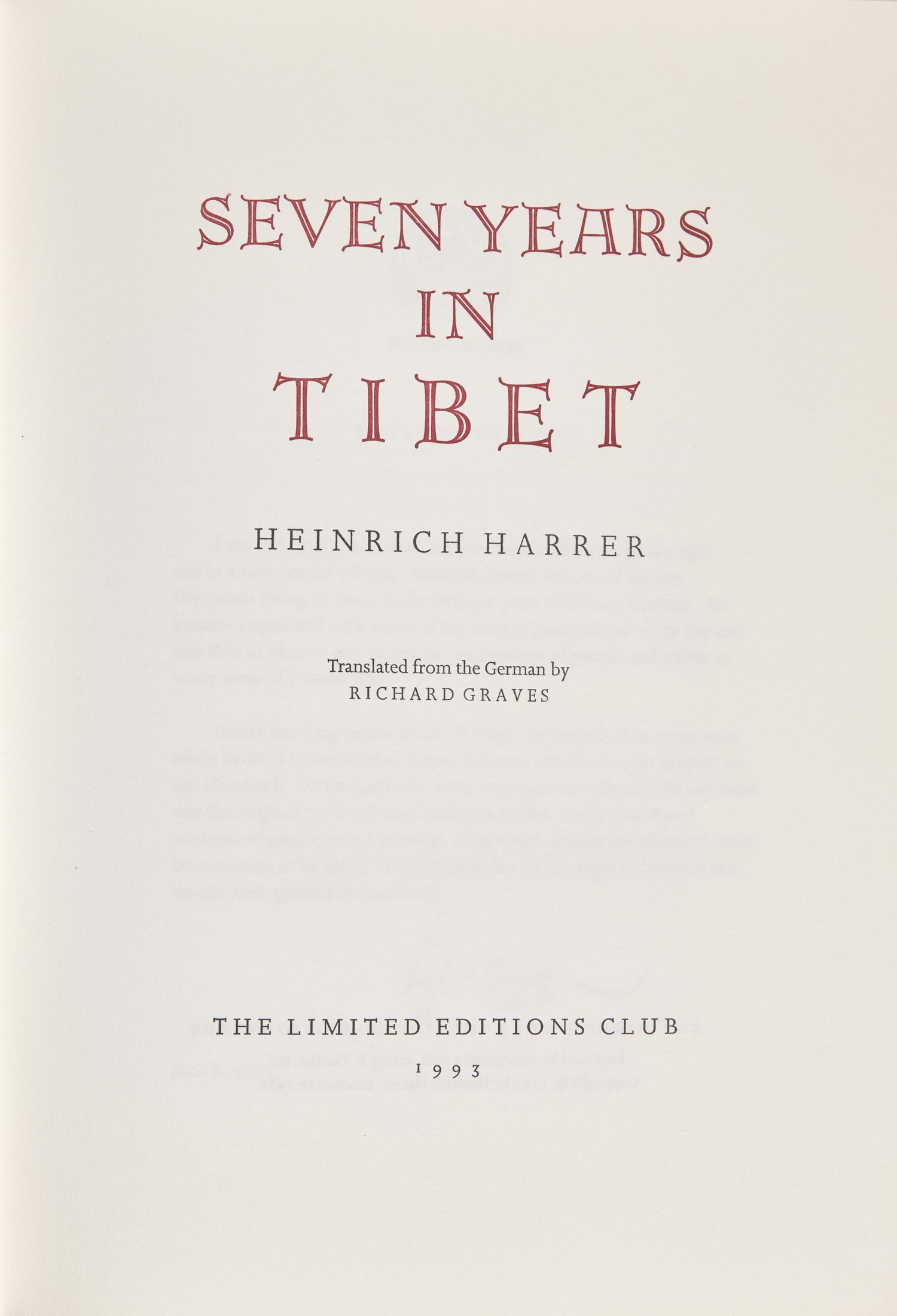 [Limited Editions Club] Harrer, Heinrich. Seven Years in Tibet
