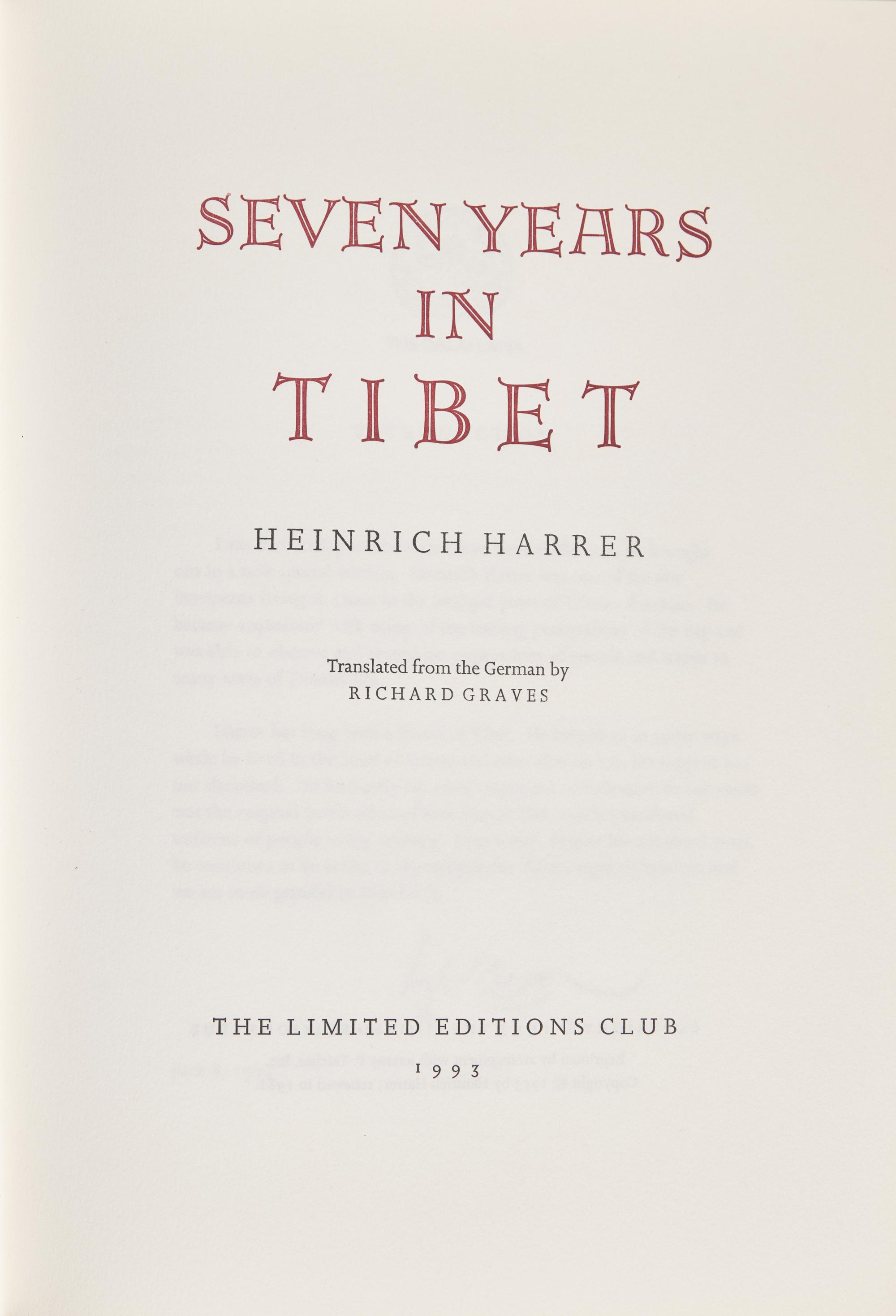 [Limited Editions Club] Harrer, Heinrich. Seven Years in Tibet