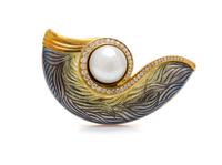 An 18 Karat Yellow Gold, Mabe Pearl, Diamond and Enamel Brooch, de Vroomen, 28.80 dwts.