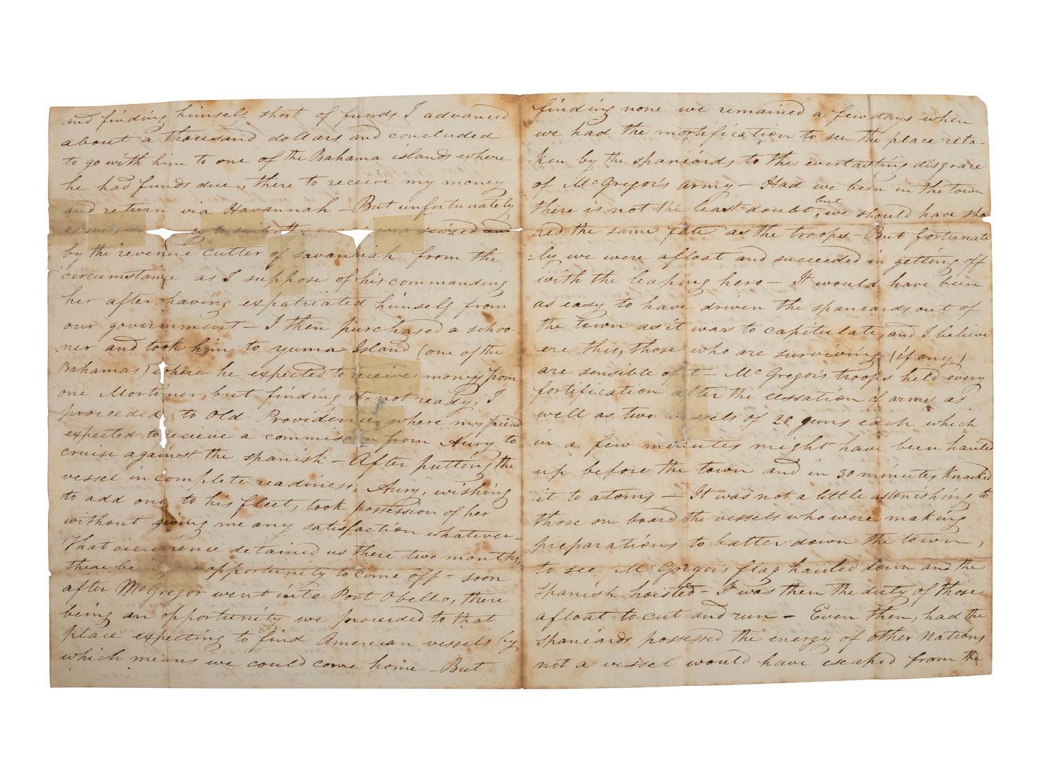 [REPUBLIC OF THE FLORIDAS] -- [FILIBUSTERS]. Letter regarding General Gregor MacGregor, the French privateer Louis-Michel Aury, and filibustering expeditions against Spanish territory. New York, [NY], 30 September 1819.