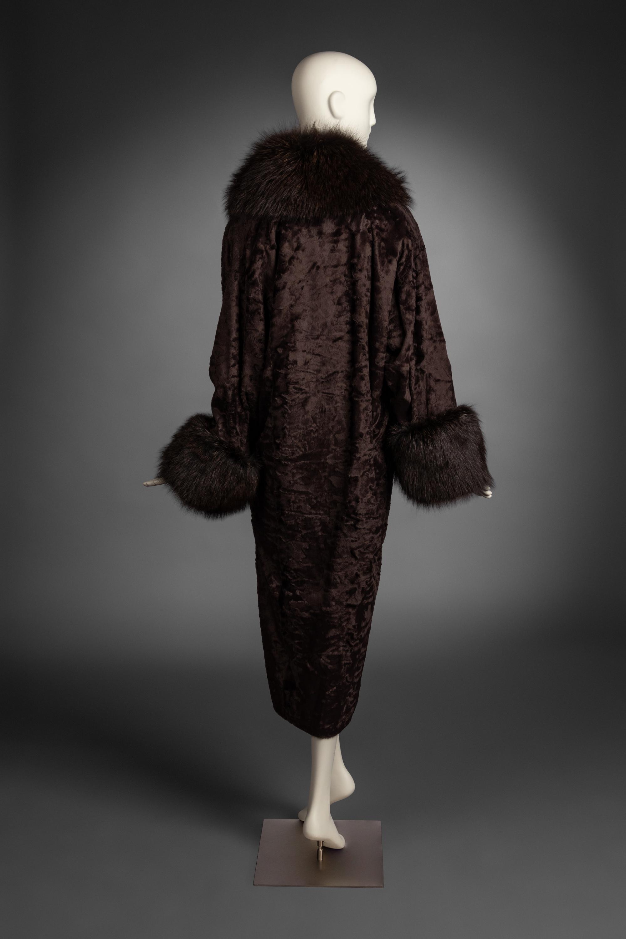 Bob Mackie Faux Astrakhan Coat with Fox Fur Trim, 1980s