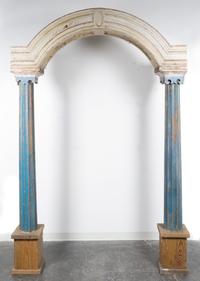 A Carved Pine Garden Arbor Approximate width 72 1/2 inches.