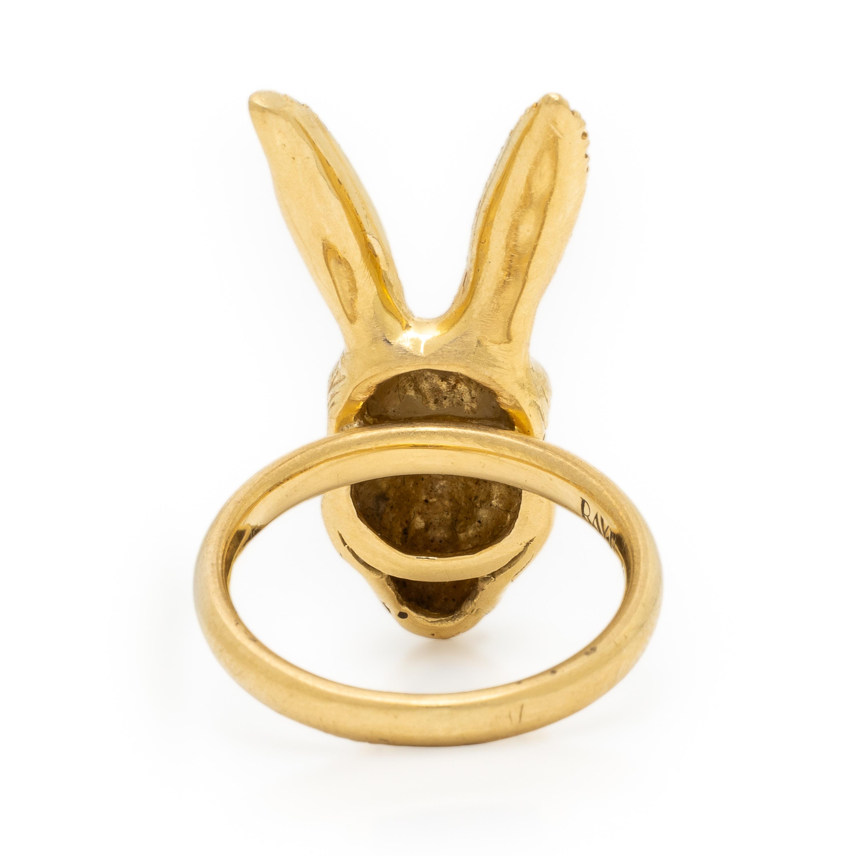 House of Ravn, 'Wonderland', Yellow Gold, Diamond, and Ruby Rabbit Ring